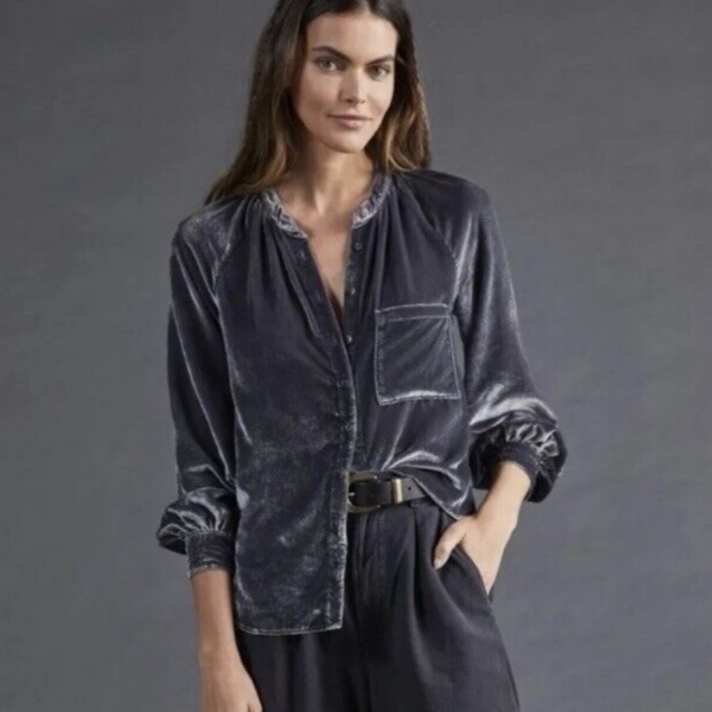 Pilcro Anthropologie Gray Velvet Shirt sz XL
